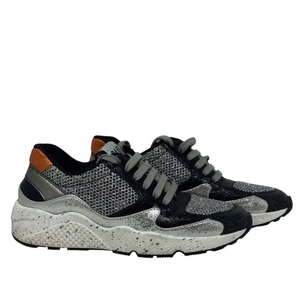 P448 Women’s Size 37 Black Silver Glitter Mesh Chunky Sneakers